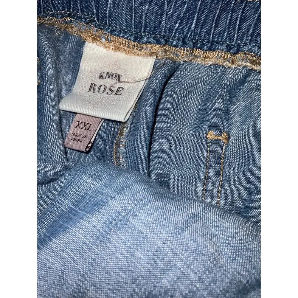 Knox Rose Blue Denim Paper Bag Chambray Pull On Shorts Tie Front Size XXL